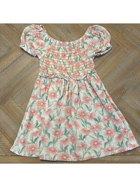Vince Camuto Floral Puff Sleeves Fit & Flare Smocked Top Crinkle Fabric Dress